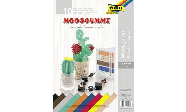 folia Moosgummi, 200 x 290 mm, 10 Blatt, sortiert (EAN: 4001868231090)
