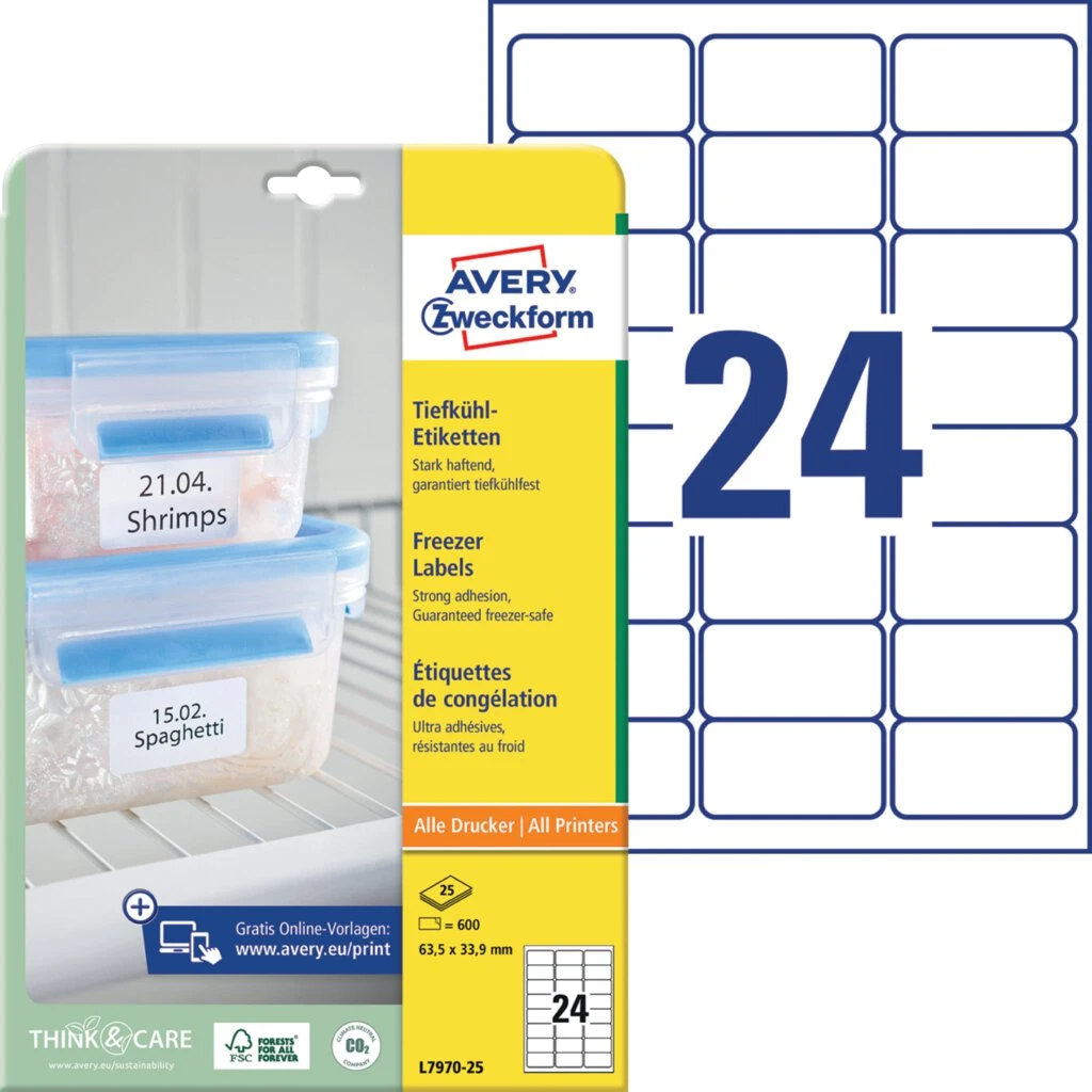 AVERY Zweckform Tiefkühl-Etiketten, 63,5 x 33,9 mm, weiß (EAN: 4004182067550)