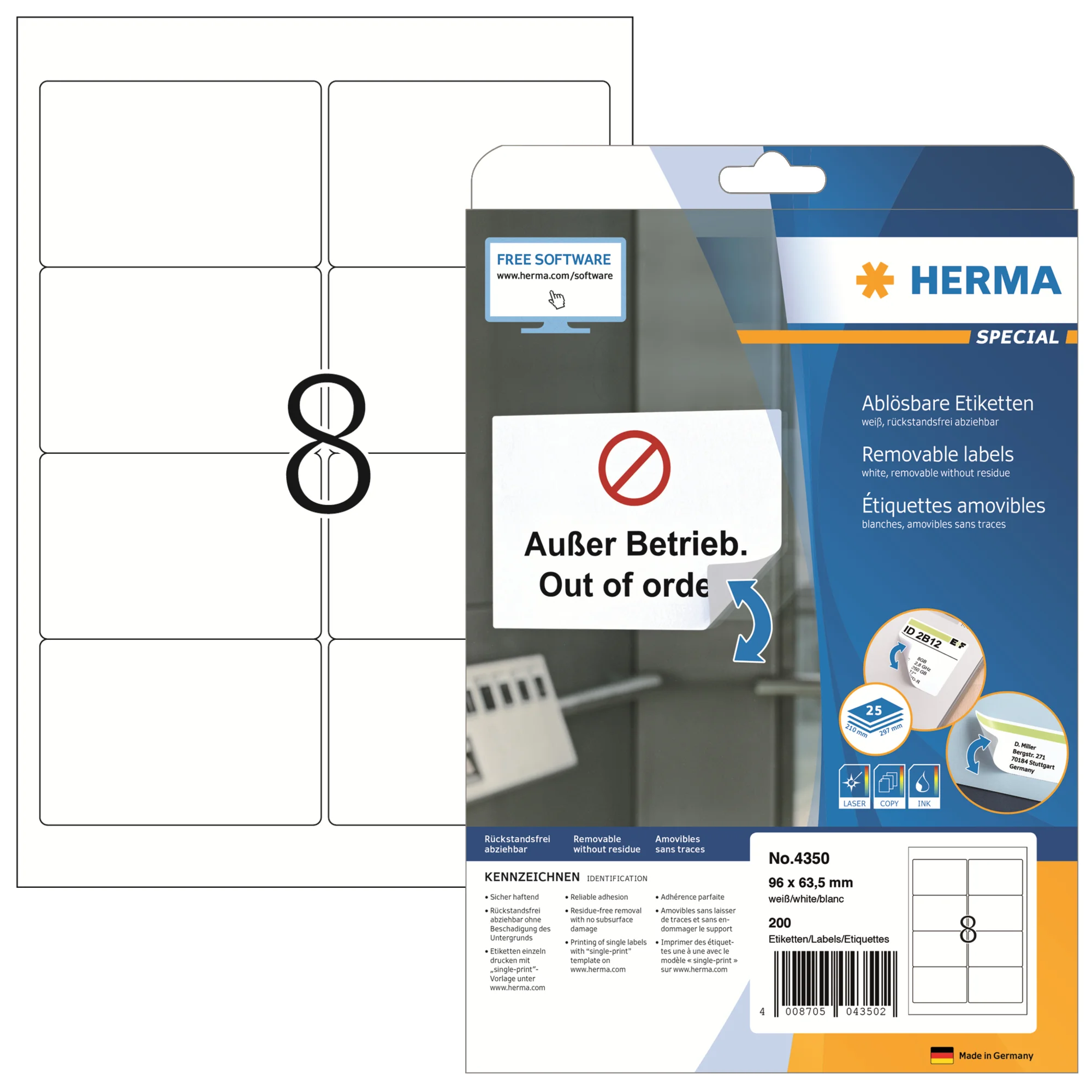 HERMA Universal-Etiketten SPECIAL, 96 x 63,5 mm, weiß (EAN: 4008705043502)