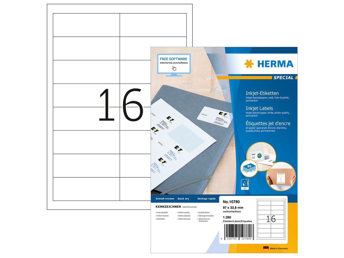 HERMA Inkjet-Etiketten, 97 x 33,8 mm, weiß (EAN: 4008705107808)