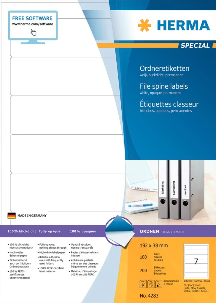 HERMA Ordnerrücken-Etiketten SPECIAL, 192 x 38 mm, weiß (EAN: 4008705042833)